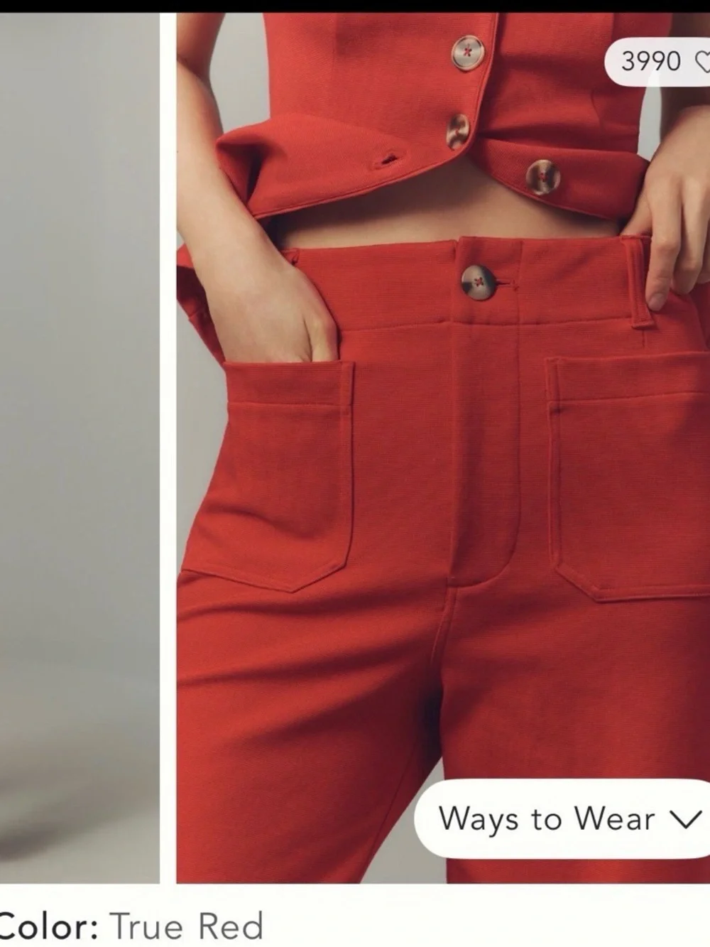 Anthropologie Wide-Leg Knit Crop Pants — True Red - Picture 3 of 5